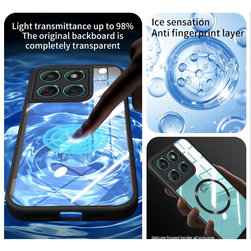 Husa magnetica, Silicon, compatibila cu Motorola Edge 60 Fusion, incarcare wireless, set protectie ecran sticla securizata, negru/transparent