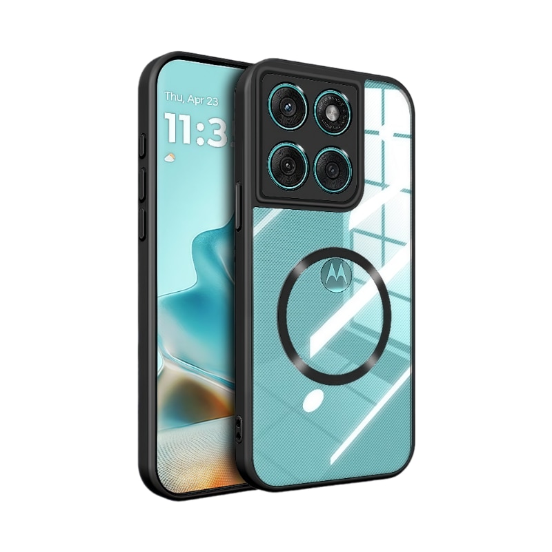 Husa magnetica, Silicon, compatibila cu Motorola Edge 60 Fusion, incarcare wireless, set protectie ecran sticla securizata, negru/transparent