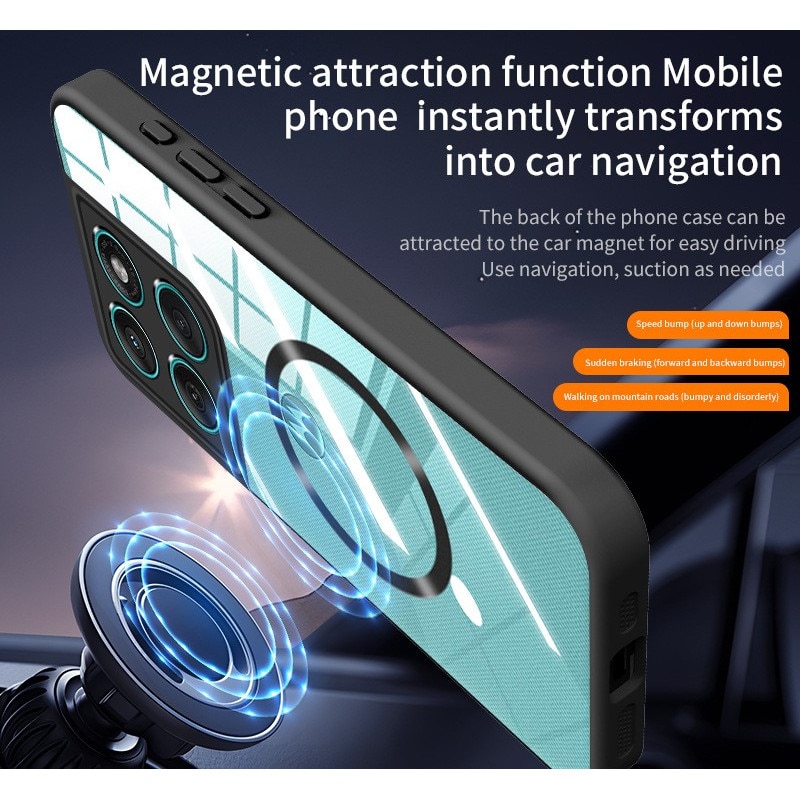 Husa magnetica, Silicon, compatibila cu Motorola Edge 60 Fusion, incarcare wireless, set protectie ecran sticla securizata, negru/transparent