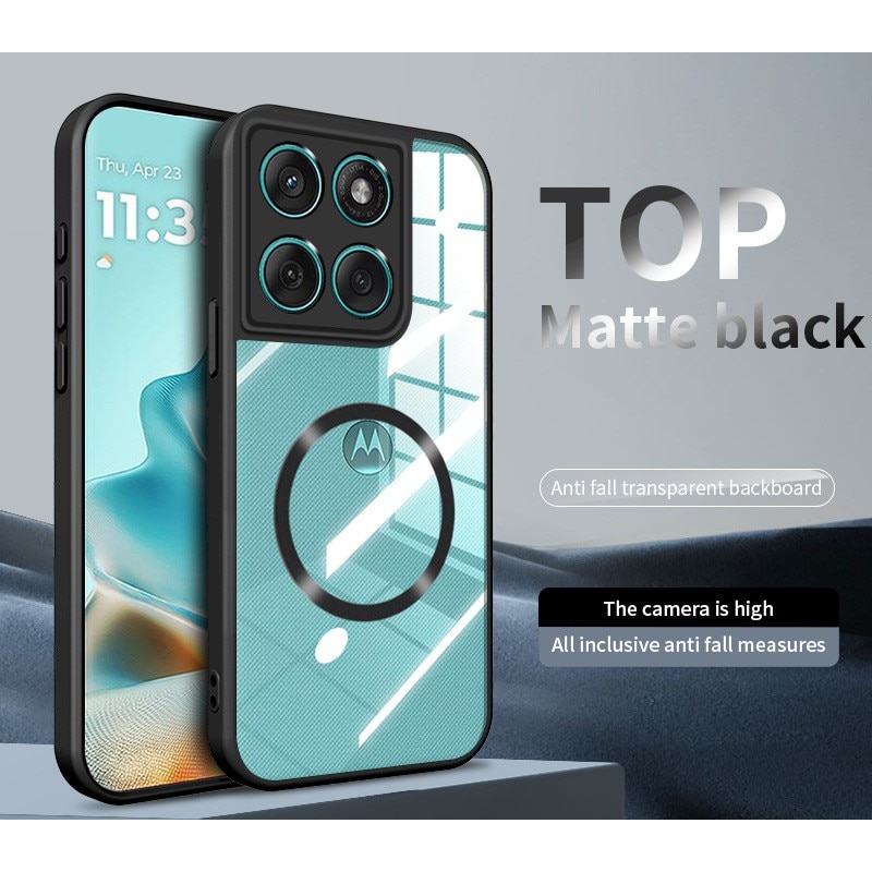 Husa magnetica, Silicon, compatibila cu Motorola Edge 60 Fusion, incarcare wireless, set protectie ecran sticla securizata, negru/transparent