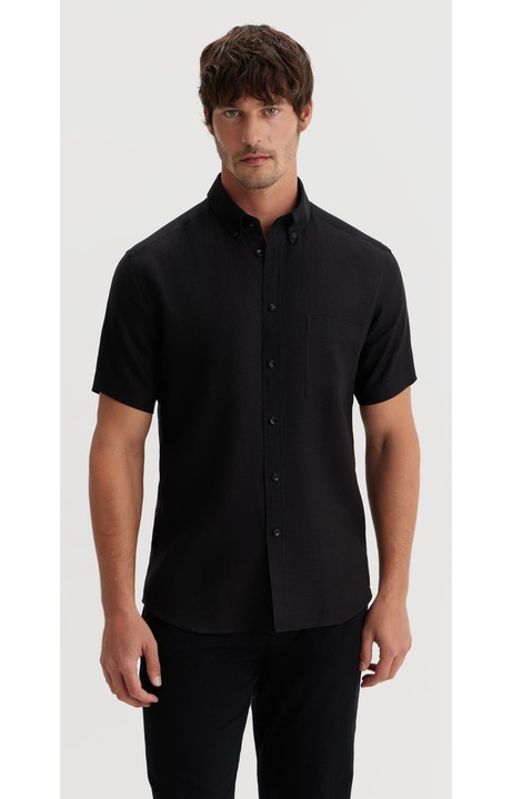 Camasa cu maneca scurta pentru barbati, VISTULA, slim fit, cu buzunar, bumbac, negru, M INTL