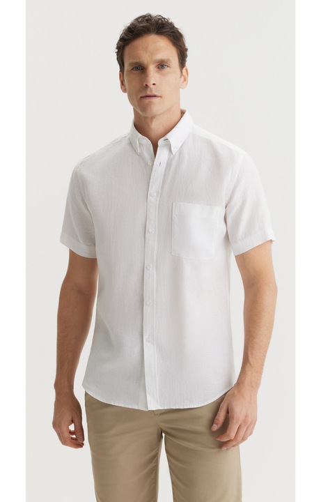 Camasa cu maneca scurta pentru barbati, VISTULA, slim fit, cu buzunar, bumbac, alb, M INTL