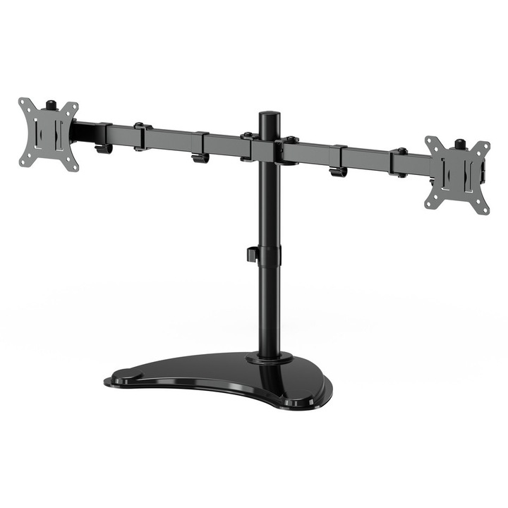 Gembird kétmonitoros asztali állvány (forgatható, dönthető, elforgatható) 13"-32”-os kijelzőkig, maximális tehelhetőség: 8kg/kijelző, VESA 100x100, 75x75 mm, fekete