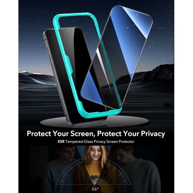 ESR Pachet 3 x Folie Sticla Securizata Compatibila Cu iPhone 17 Pro, Aplicator Inclus, Montaj Usor, Privacy - Antispy
