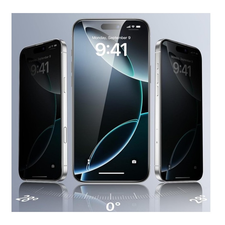 ESR Pachet 3 x Folie Sticla Securizata Compatibila Cu iPhone 17 Pro, Aplicator Inclus, Montaj Usor, Privacy - Antispy