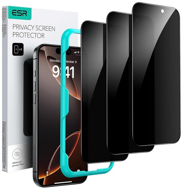 ESR Pachet 3 x Folie Sticla Securizata Compatibila Cu iPhone 17 Pro, Aplicator Inclus, Montaj Usor, Privacy - Antispy