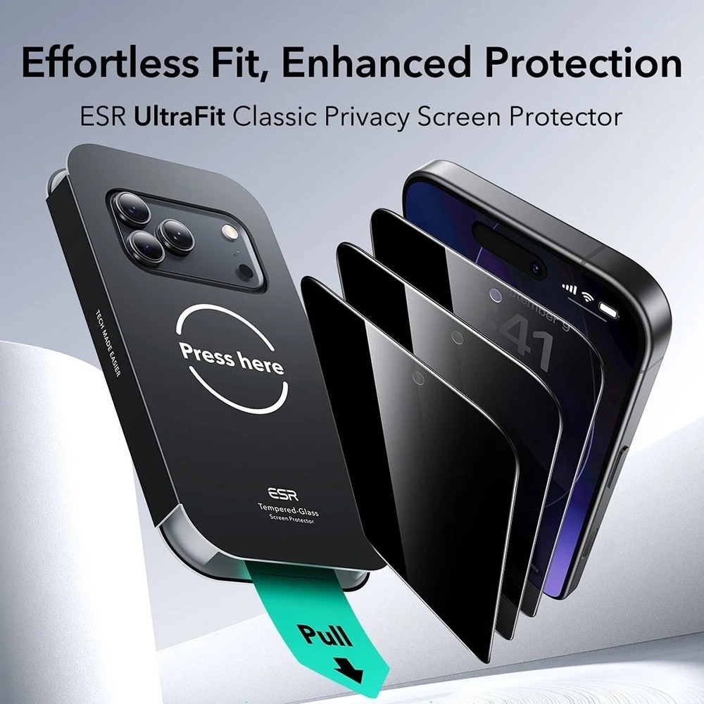 Folie pentru iPhone 18 Pro Max (set 3) - ESR Privacy Tempered Glass UltraFit Classic - Black