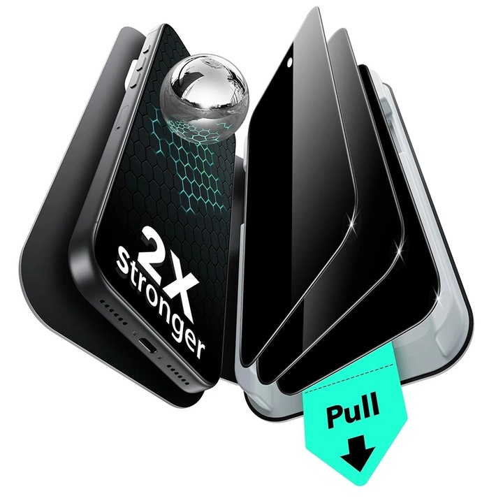 Протектор за екран за iPhone 17 Pro Max (комплект от 3) - ESR Privacy Tempered Glass UltraFit - черен