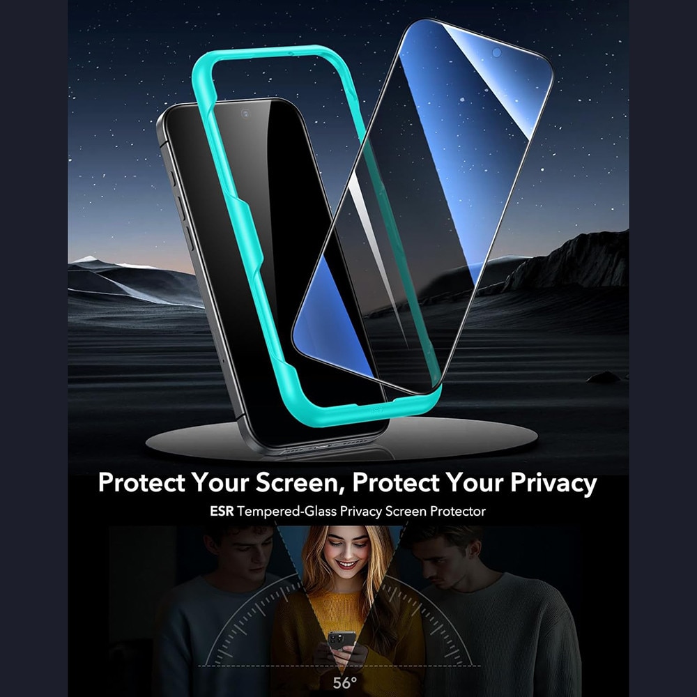 Husa Protectie Compatibila cu Privacy Tempered Glass (3 pack), ESR, iPhone 17 Pro Max - Black
