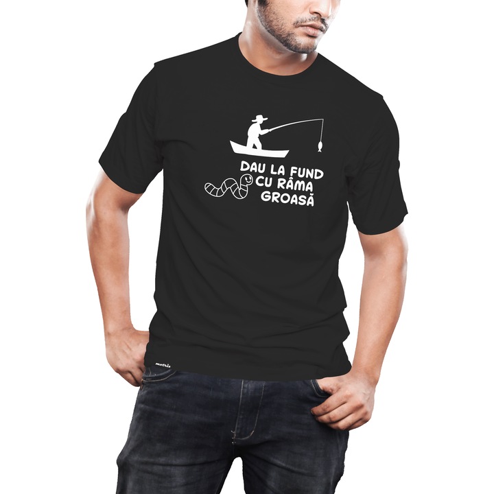 Tricou pescari Dau la fund cu rama groasa negru XL Motrix