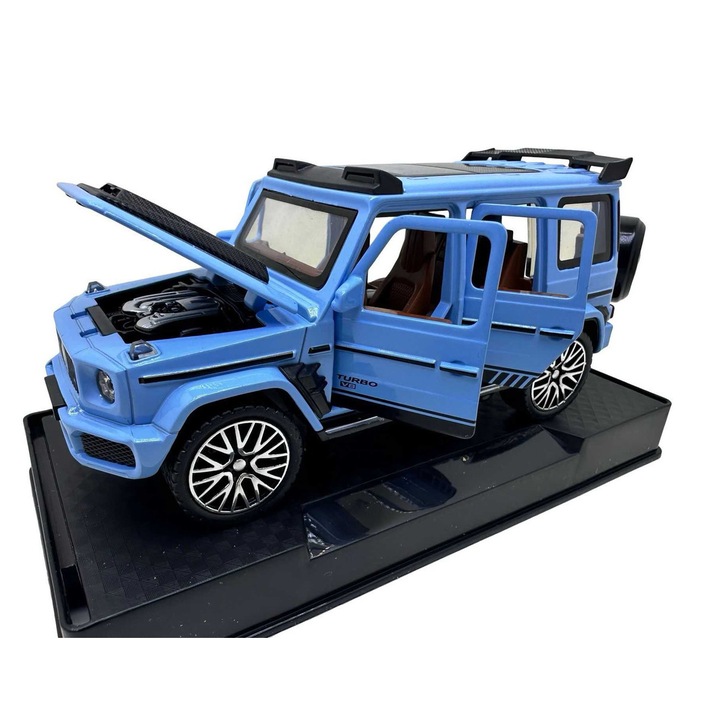 Macheta Mercedes G class albastru cu sunete, lumini, deschide usile si capotele