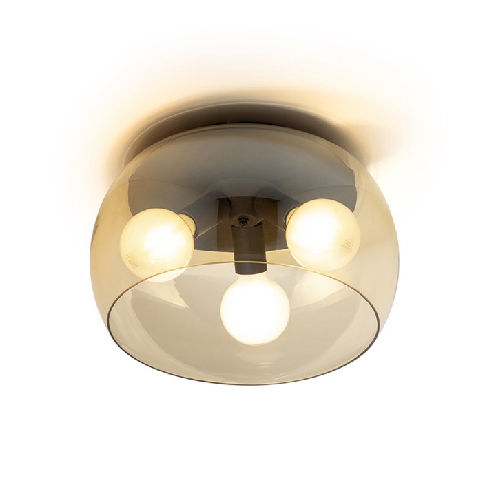 Rendl R14132 Amanda Таванна стъклена лампа с фасунга E27 за три LED крушки, кехлибарено стъкло, с черна основа, 15 W, 230V