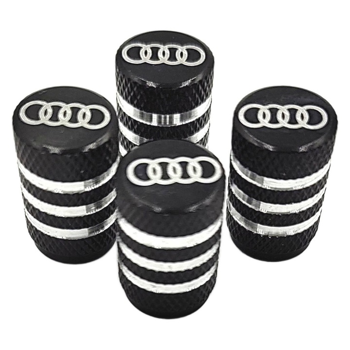 Capace valve auto, ATA, set 4 bucati, aluminiu, negru, Pentru Audi