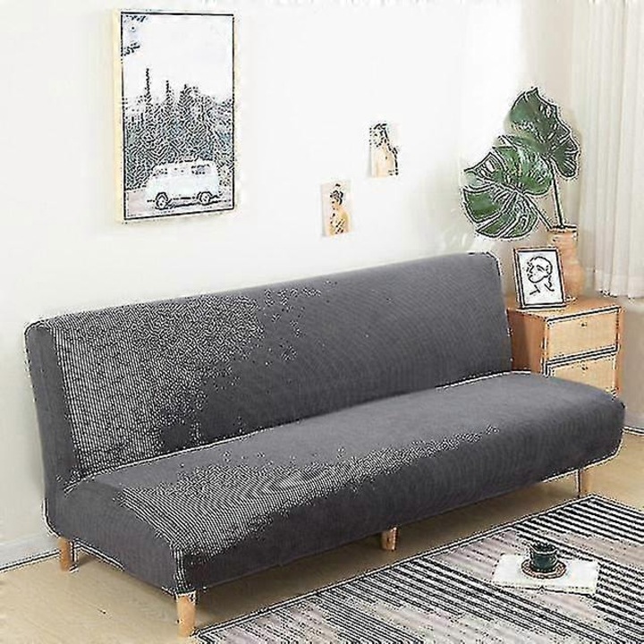 Husa canapea extensibila fara brate, Jacquard, gri inchis, dimensiune L (160-190cm)