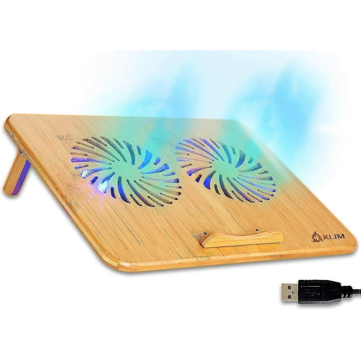 Laptop hűtő - Állítható sebességű - Szellőztetett bambusz szerkezettel 10'-től 15,6'-ig terjedő számítógépekhez - USB port [Új verzió 2020]