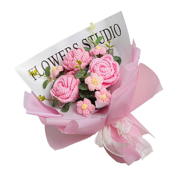 Buchet de flori crosetat, roz gradient, 35cmx30cm