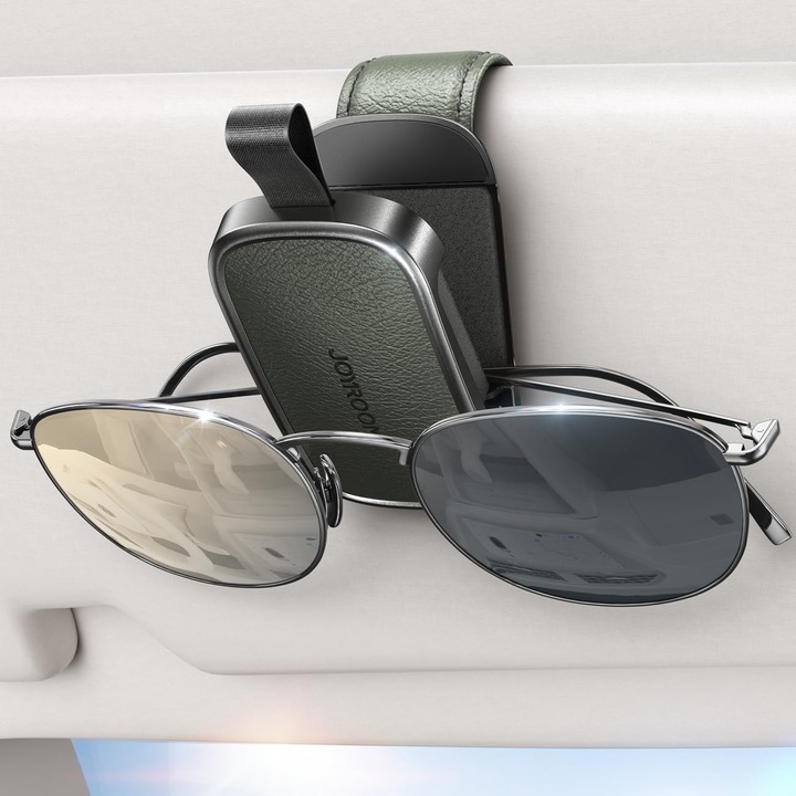 Suport magnetic pentru ochelari auto, versiune 2025, clip universal din piele pentru parasolar, compatibil cu toate tipurile de ochelari