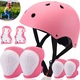 Set 7 Casca de protectie sport copii, Wacorresi, Casca bicicleta, protectie pentru copii cu casca reglabila, genunchiere, cotiere, protectii pentru incheietur, 3-8 ani, Roz