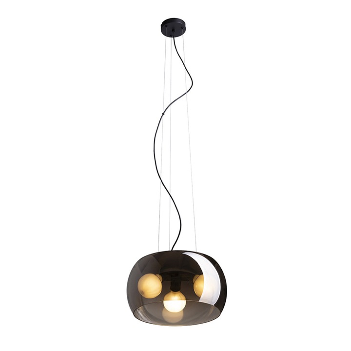 Rendl R14136 Аманда Стъклена лампа с LED цокъл E27, с черно окачване от неръждаема стомана, 15 W, 230V