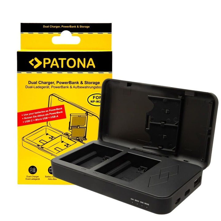 Patona Dual NP-W235 töltő Power Bank funkcióval és 2 db SD-kártyahellyel 1721