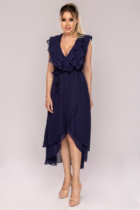 Тъмносиня рокля с воал и миди джоб, RN 2723bl