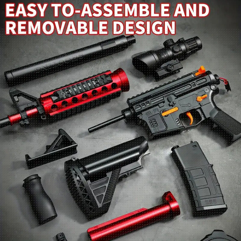 Arma automata M4A1electrica, Suness, 20000 Bile din Gel, Poate incarca 1000 de bucati odata, Prindere Ergonomica, Jucarie Sigura pentru Copii, Pentru ziua de nastere, craciun, favor de partid, 93cm, ABS, Rosu/Negru