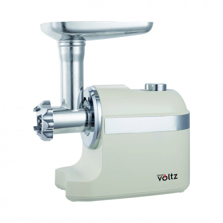 Masina de tocat carne cu atasament pentru rosii Oliver Voltz OV51991F, 1800W, accesoriu pentru carnati, alb