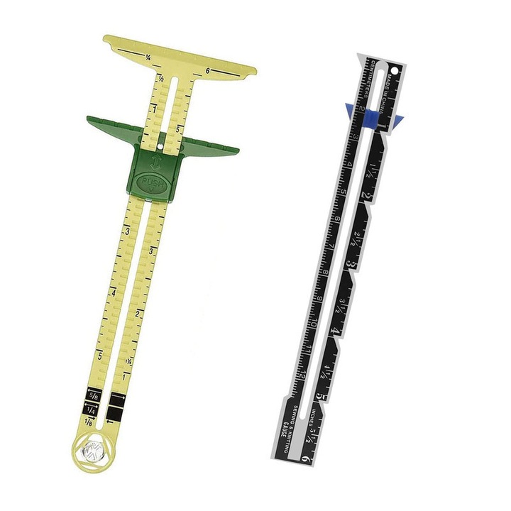 Set 2 rigle de cusut TREXORA, 5-in-1 si margine, inox, plastic, negru, galben