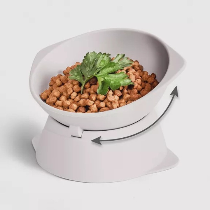 Bol ridicat pentru pisici ne&no din silicon, ergonomic, ajustabil, anti-vomit, stabil, usor de curatat, pentru hrana uscata, umeda si apa, gri