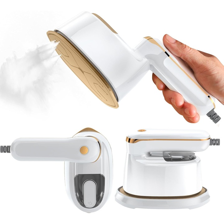 Mini de fier cu aburi, 2-IN-1 de calatorie cu aburi de mana, 1100W si 15s Fast Heat Up, Portabil de fier cu aburi pentru acasa si cadou, Calatorie