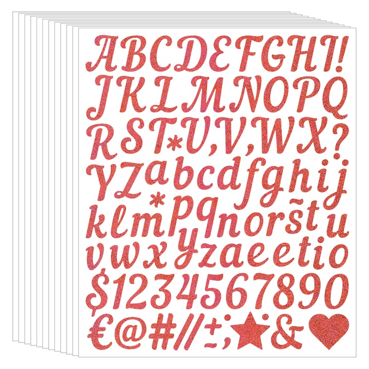 Комплект от 5 декоративни стикера с букви и цифри, 1 инч, розови, за всички повърхности
