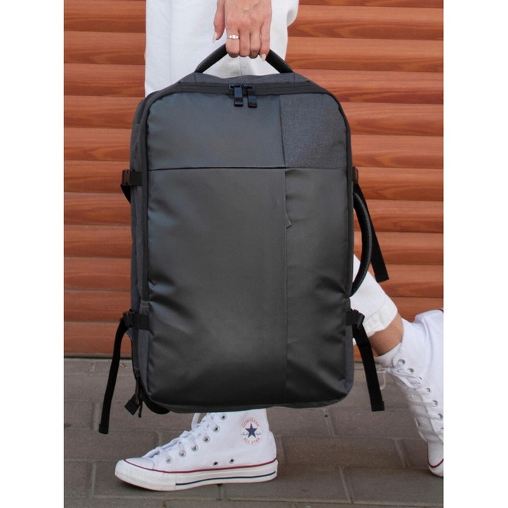 Rucsac barbati, modern, rezistent, conceput pentru calatorii, birou sau utilizare zilnica, design practic si compartimentare inteligenta, 30 x 44 x 15 cm (extins: 30 x 44 x 25 cm), Negru