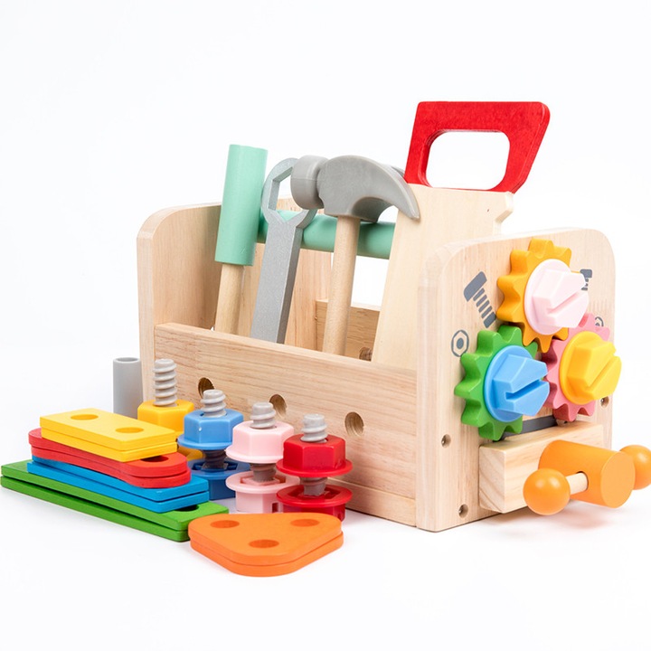 Set de Unelte din Lemn Montessori – Set Multifunctional de 29 de Piese pentru Joc de Rol si Constructie, Educativ pentru Copii 3-6 Ani