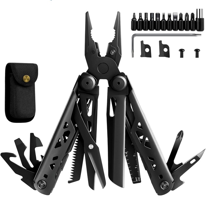 Cleste multifunctional 28-in-1, LYCENXI, inox, cu clip pentru buzunar, pliabil