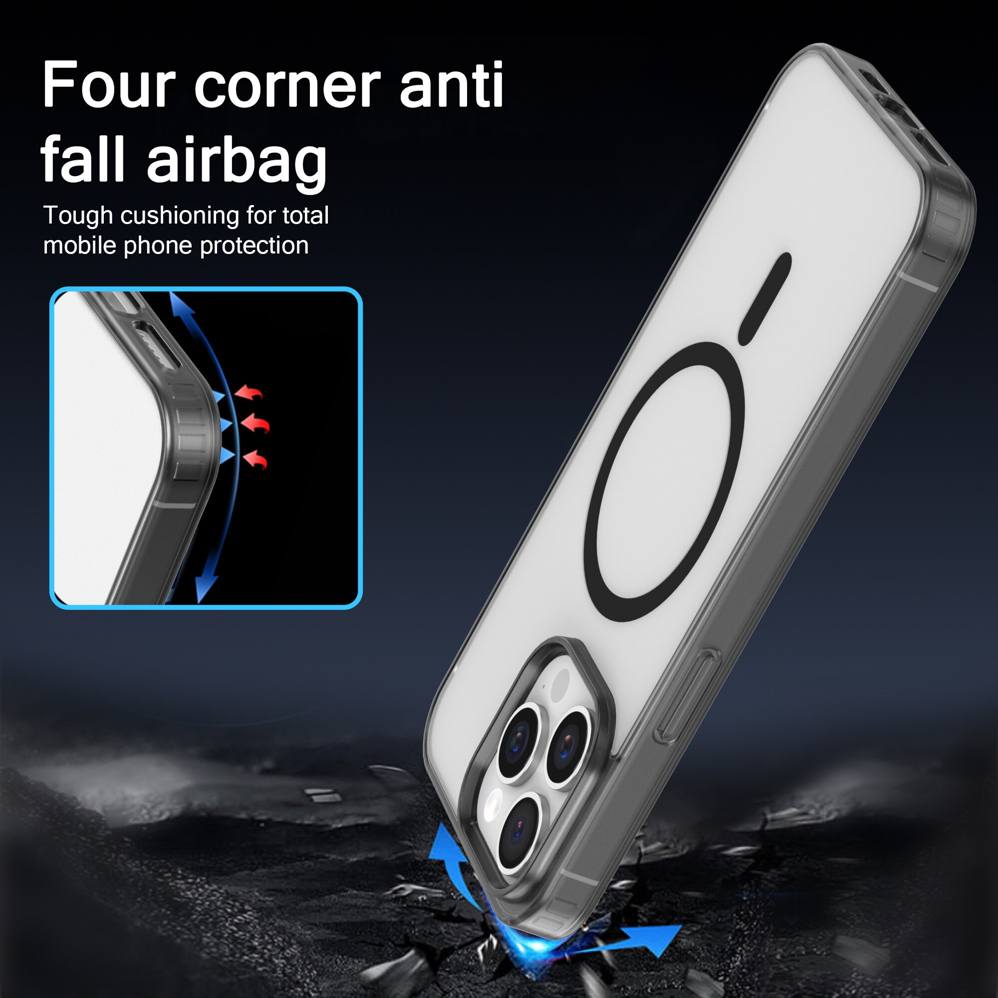 Husa de Protectie Telefon Neagra, Compatibila cu iPhone 15 Pro Max & MagSafe cu Absorbtie Puternica, Margini Ridicate pentru Protectia Ecranului si Camerelor, Rezistenta la Socuri & Anti-zgarieturi, Protectie Eficienta Zilnica