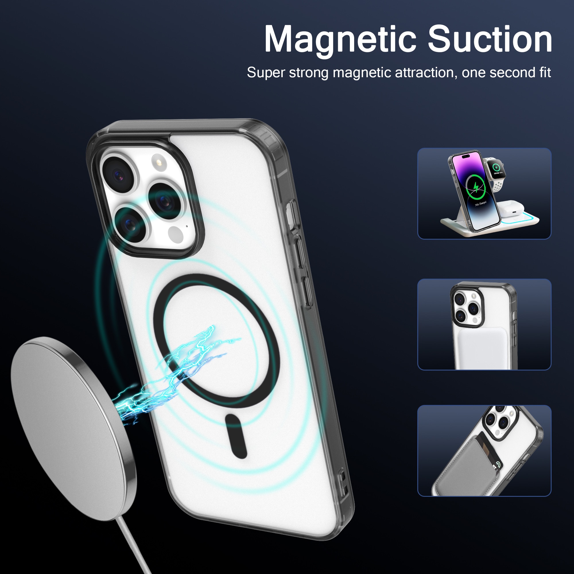 Husa de Protectie Telefon Neagra, Compatibila cu iPhone 15 Pro Max & MagSafe cu Absorbtie Puternica, Margini Ridicate pentru Protectia Ecranului si Camerelor, Rezistenta la Socuri & Anti-zgarieturi, Protectie Eficienta Zilnica