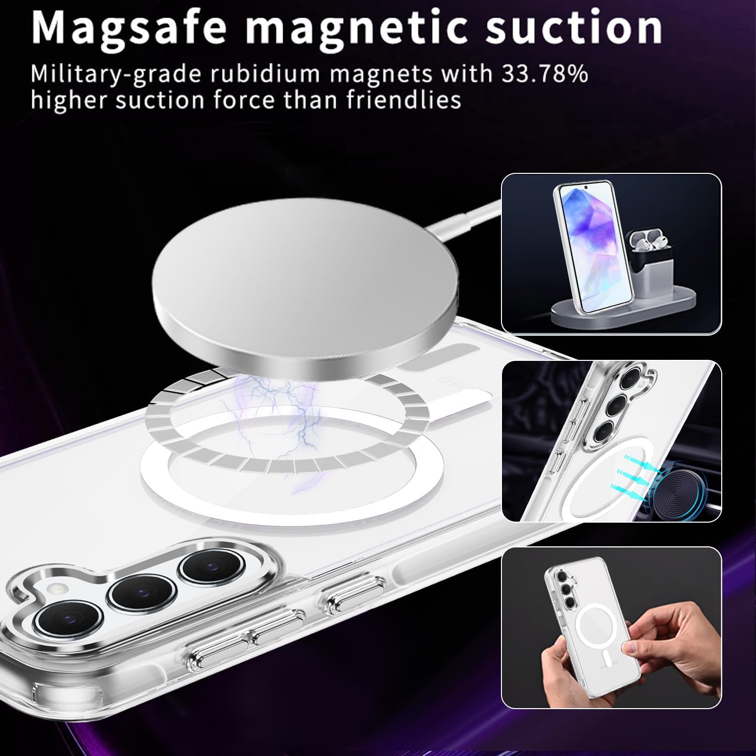 Husa magnetica transparenta din cristal pentru Samsung Galaxy A55, rezistenta la socuri