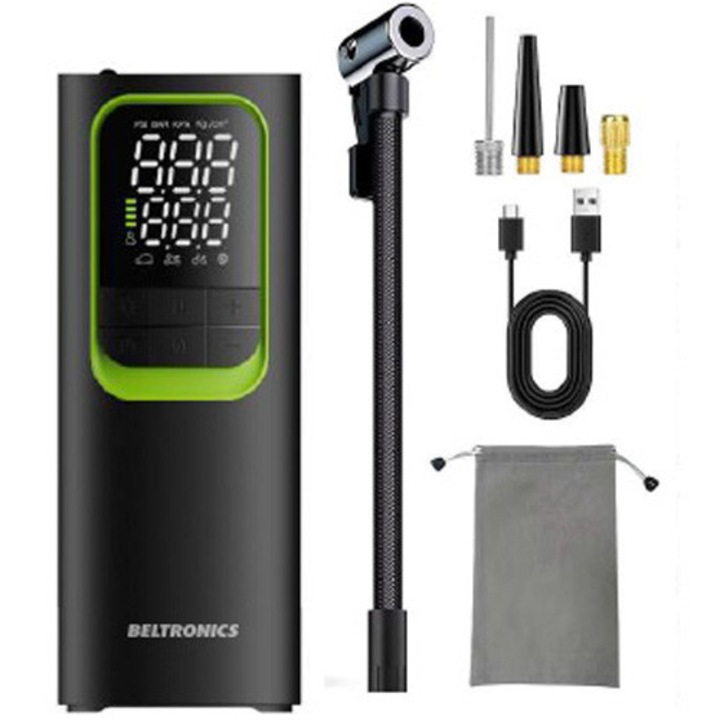 Compresor digital Beltronics T10 portabil multifunctional, puternic si inteligent Baterie interna de 8000mAh cu incarcare rapida USB-C, 150PSI / Debit aer 20L/min