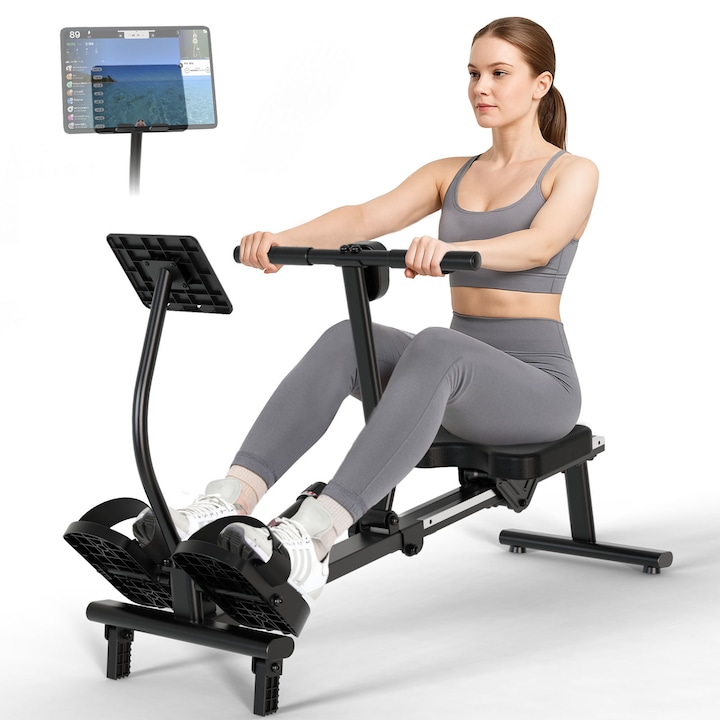 Хидравличен гребен тренажор JOROTO MR10B, 12 нива на съпротивление, сгъваем дизайн, 120 кг, черен, 126x58x66.5см