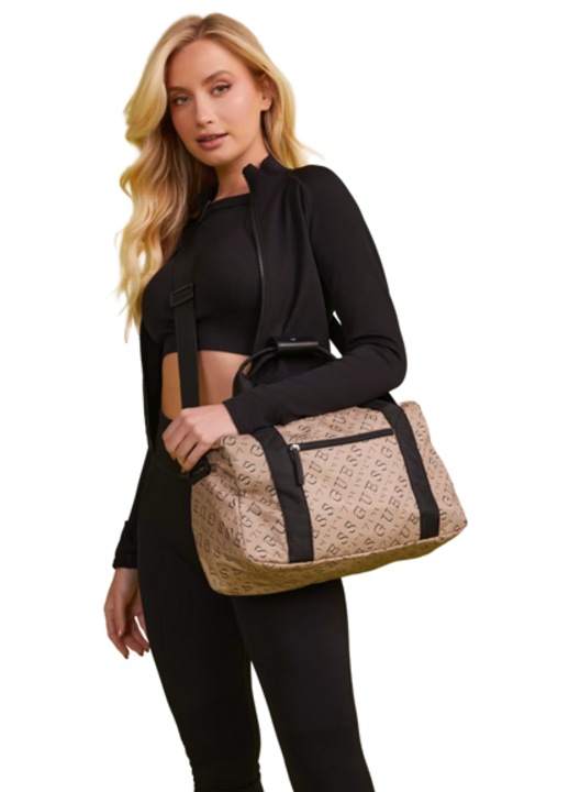 Geanta sport, GUESS, Weekender, nylon, brown, 36x32x14 cm
