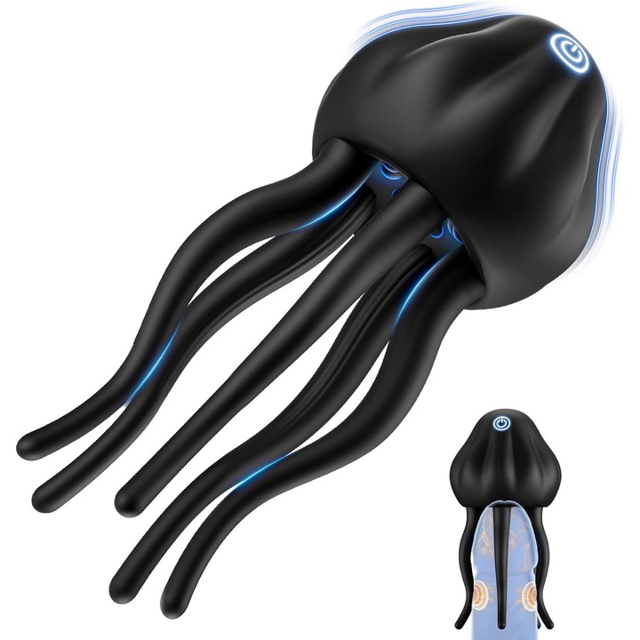 Masturbator cu tentacule, LONZYON, 10 moduri de vibratie, silicon, negru, USB reincarcabil