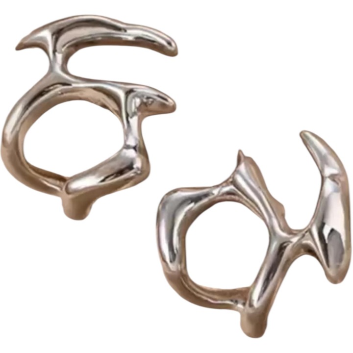 Cercei argintii, metalici, moderni, forma abstracta