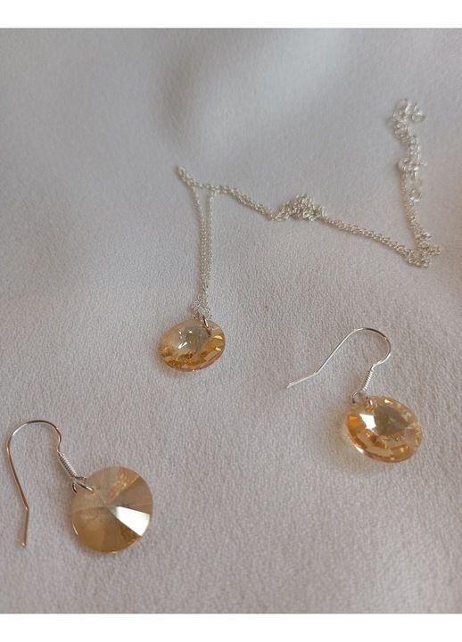 Set bijuterii femei argint cu Swarovski, 10 mm, culoare golden shadow