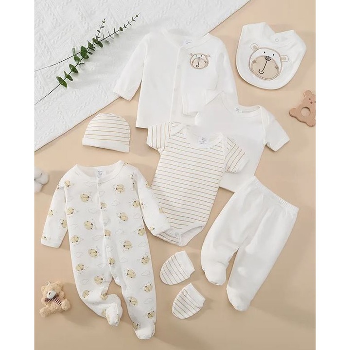 Бебешки комплект с мече 8-части, 100% памук, син