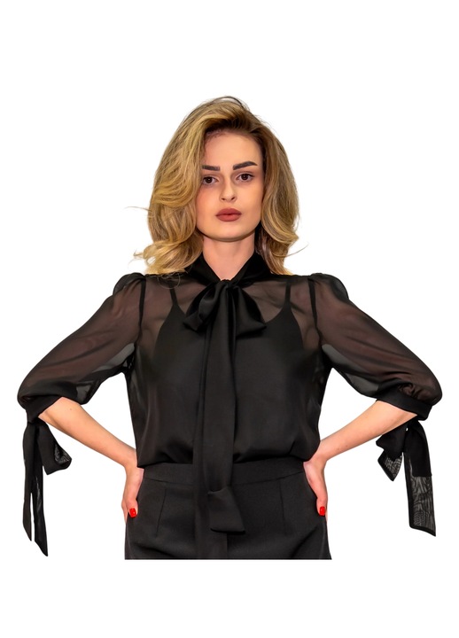 Camasa voal transparent ILINKAS Neagra cu esarfa funda Marime M