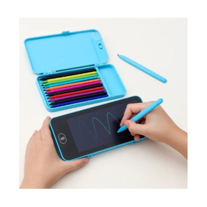 Penar cu tableta de desenat LCD in forma de telefon, CadoulTauPreferat, Albastru