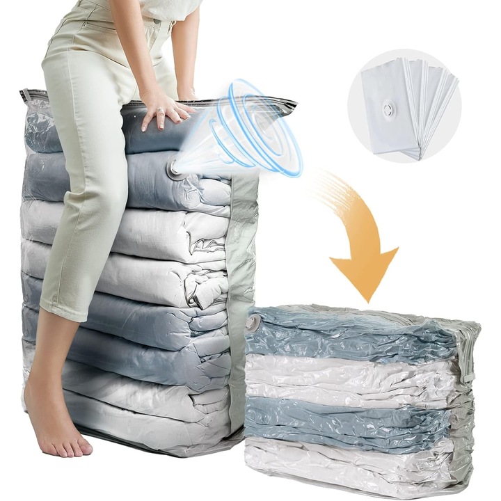 Set 4 saci vid pentru imbracaminte TodyJeyHo, 80x100x32cm, transparent, capacitate mare pentru paturi si lenjerie