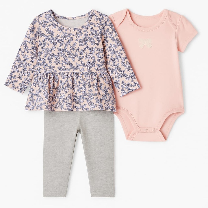 Compleu bumbac 3 piese fetita 6-9 luni