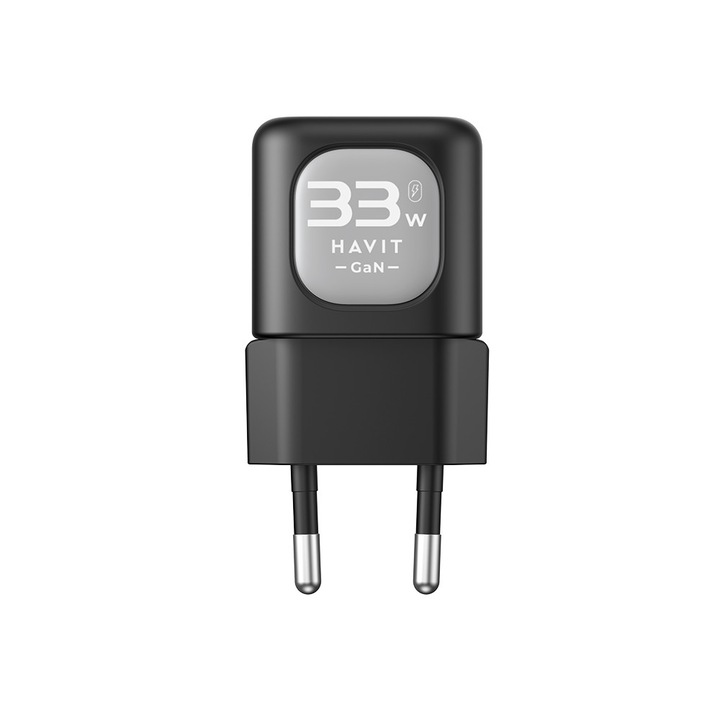 33W-os, USB, Type-C Fali Töltő - Havit (UC230 EU) - Fekete / Szürke