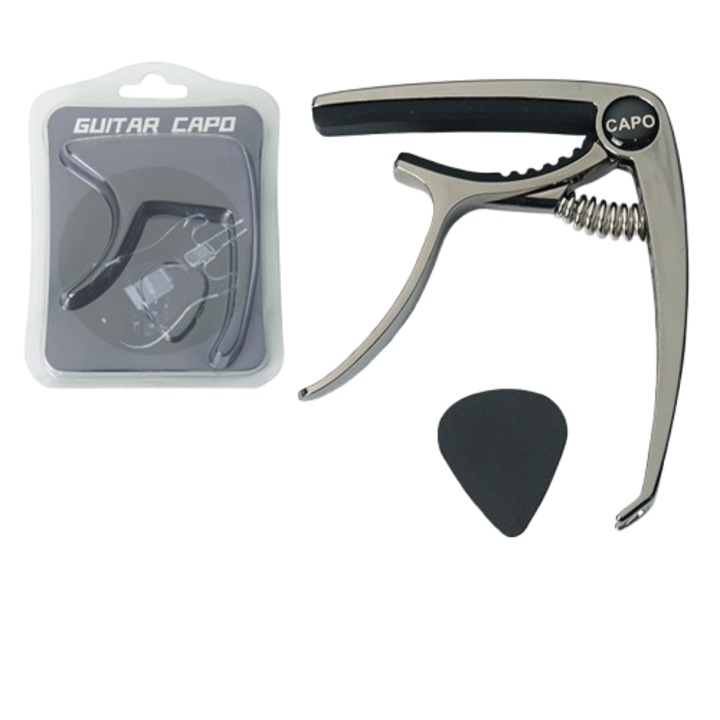 Capodastru pentru chitara, design gunmetal, potrivit pentru chitare acustice si electrice cu 6 corzi, usor si portabil